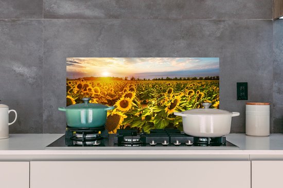Spatscherm keuken 90x45 cm - Kookplaat achterwand Bloemen - Zonnebloem - Lucht - Muurbeschermer - Spatwand fornuis - Hoogwaardig aluminium