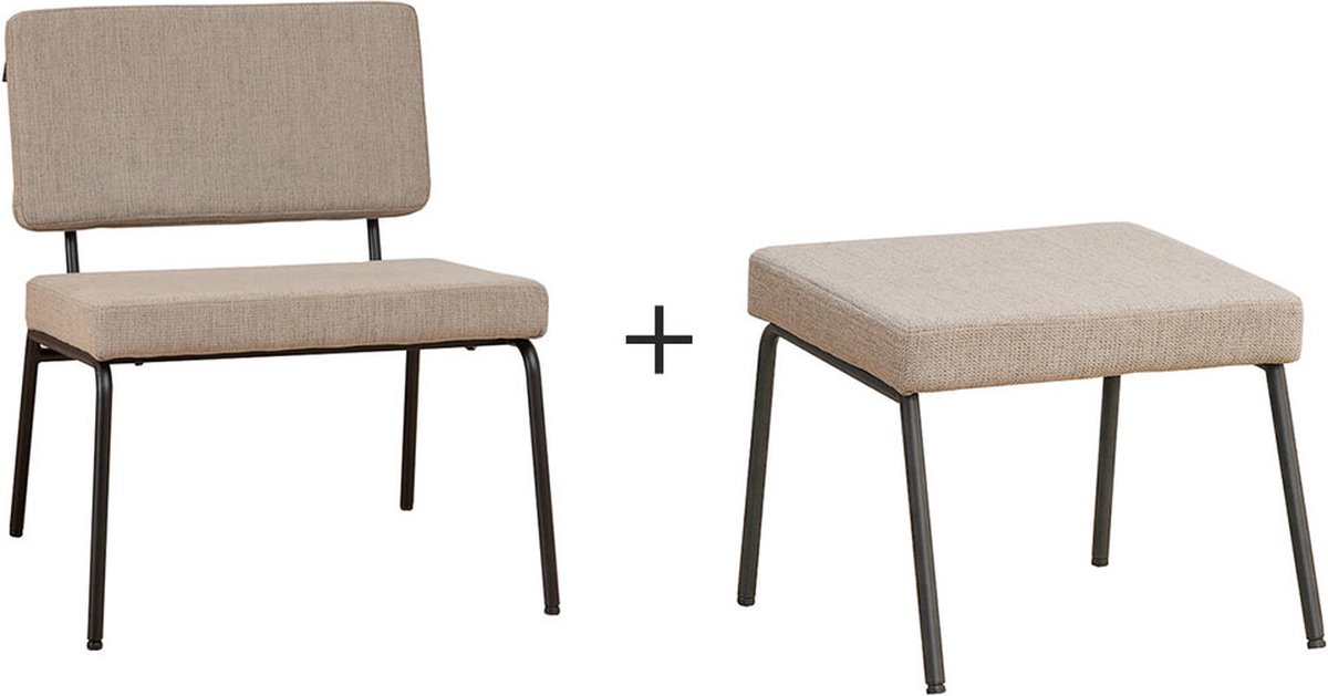 Bronx71® Scandinavische fauteuil en hocker Espen taupe gerecyclede stof