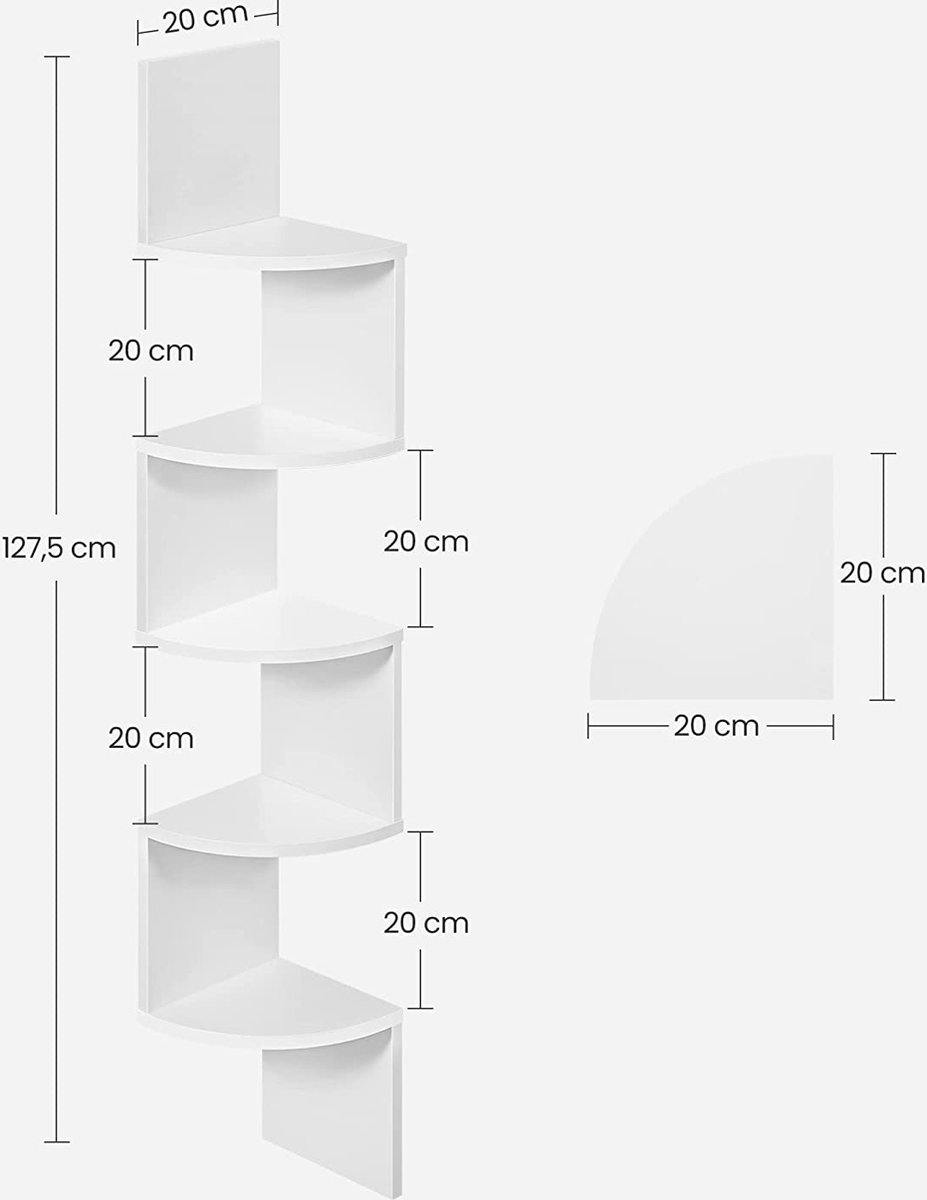 Hoekplank, Wandplank Met 5 Planken, Zwevende Plank, Voor Keuken Slaapkamer Woonkamer Studeerkamer Kantoor Greige