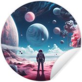 Behangcirkel ruimte - Astronaut - Roze - Muurstickers slaapkamer - Wandsticker - Ronde wanddecoratie - Behangsticker - 120x120 cm - Plak stickers - Cirkel behang - Sticker muur - Muurdecoratie cirkel