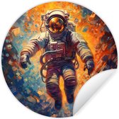 Behangcirkel astronaut - Ruimte - Oranje - Muurstickers slaapkamer - Wandsticker - Ronde wanddecoratie - Behangsticker - 80x80 cm - Plak stickers - Cirkel behang - Sticker muur - Muurdecoratie cirkel