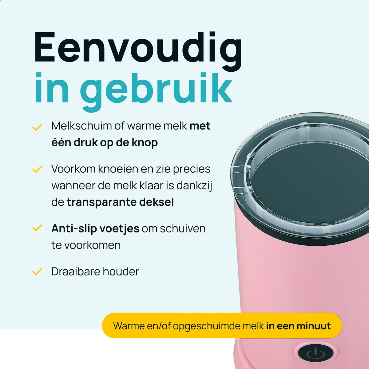 MOA Elektrische Melkopschuimer - 2-in-1 - Handige Melkschuimer - 240 ML - Voor Cappuccino - Melkklopper - Roze — cadeau in Kookcadeaus - foto 6