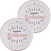 Assiettes anniversaire joyeux anniversaire - 20x - or rose - karton - 22 cm - rond
