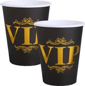 Santex VIP thema feest wegwerp bekertjes - 20x stuks - 270 ml - karton - goud/zwart themafeest