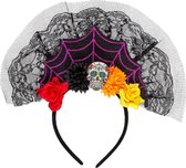 Widmann - Spaans & Mexicaans Kostuum - Hoofbedekking Dia De Los Muertos Lola Flores - Zwart - Halloween - Verkleedkleding