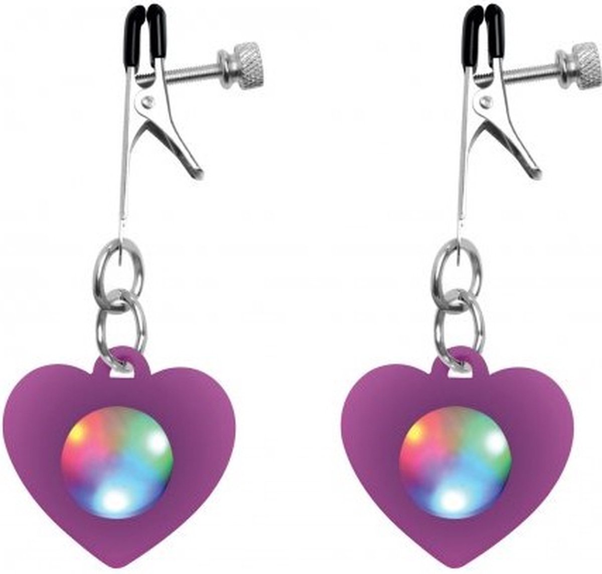 Goedkoopste XR - CHARMED - LIGHT UP HEART SILICONE NIPPLE CLAMPS WITH LED LIGHT