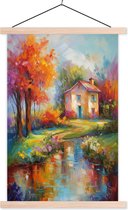 Posterhanger incl. Poster 120x180 cm - Schoolplaat - Landschap - Kleurrijk - Olieverf - Kunst - Textielposter - Blanke latten