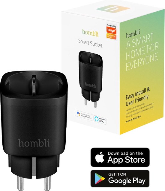 Hombli Slimme Stekker - WiFi - Energiemeter via mobiele app - Zwart