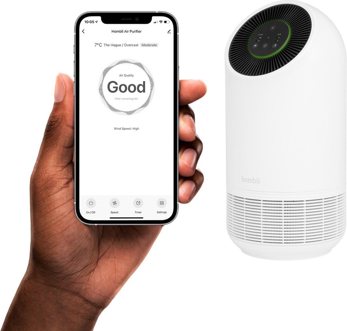 Hombli Smart Air Purifier – Luchtreiniger – HEPA 13 Filter en Actieve Koolstoffilter – Wifi - Bediening via App – Spraakbesturing met Google, Alexa en Siri — afbeelding 4