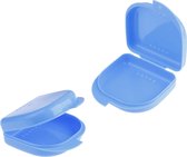 2 Stuks - Draagbare Dental Behuizing - Kunststof Gebitsbox Beugelbakje - Gebitsbakje - Kunststof Retainer Case - Mond Guard Beschermende Kistje - Prothese Opslag - Container - Veilige Tandenhouder - Blauw