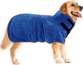 Hondenbadjas extra absorberend, hondenbadhanddoek grote hond, kat sneldrogende badhanddoek, huisdierjas met klittenbandsluiting (blauw/XL)