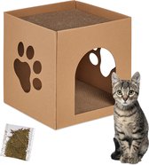 Relaxdays kattenhuis karton - krabplank kat - kattenmeubel - kartonnen kattenmand stabiel