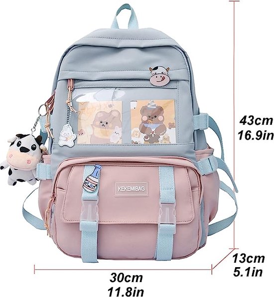 Sac à dos avec pendentif et accessoires Kawaii, sac à livres mignon, joli  sac à dos