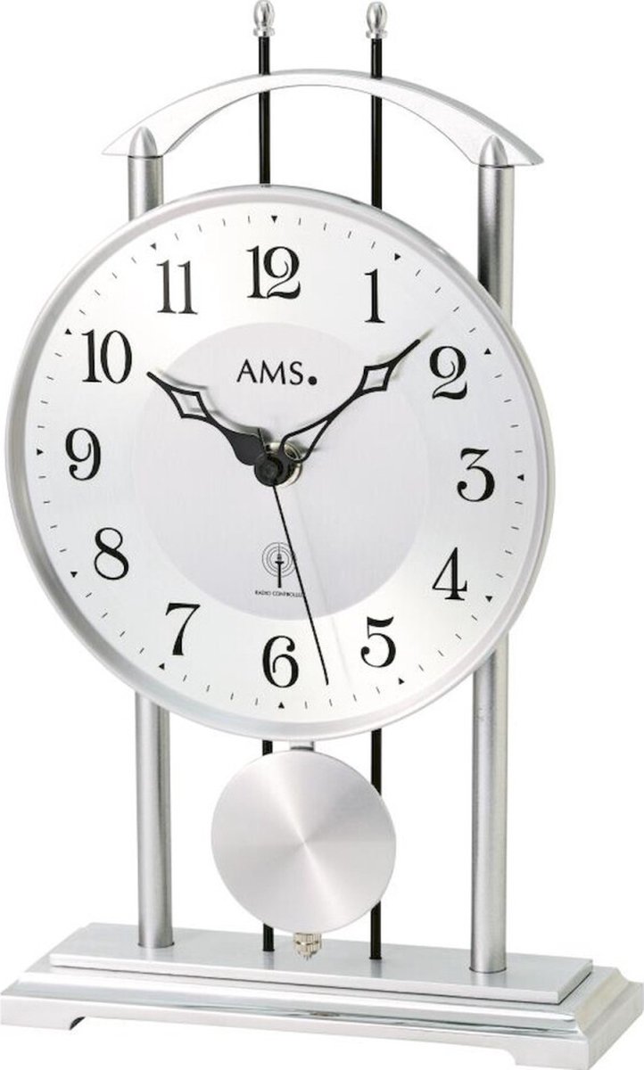 AMS Tafelklok 5192 zilver - zendergestuurd met slinger