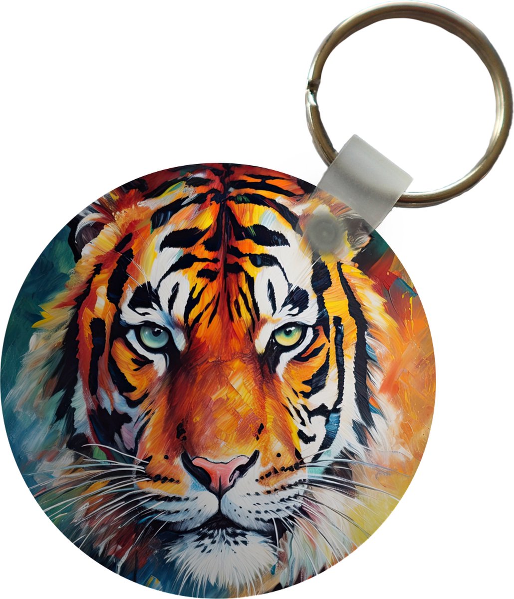 Sleutelhanger - Tijger - Dieren - Olieverf - Kunst - Plastic - Rond - Uitdeelcadeautjes