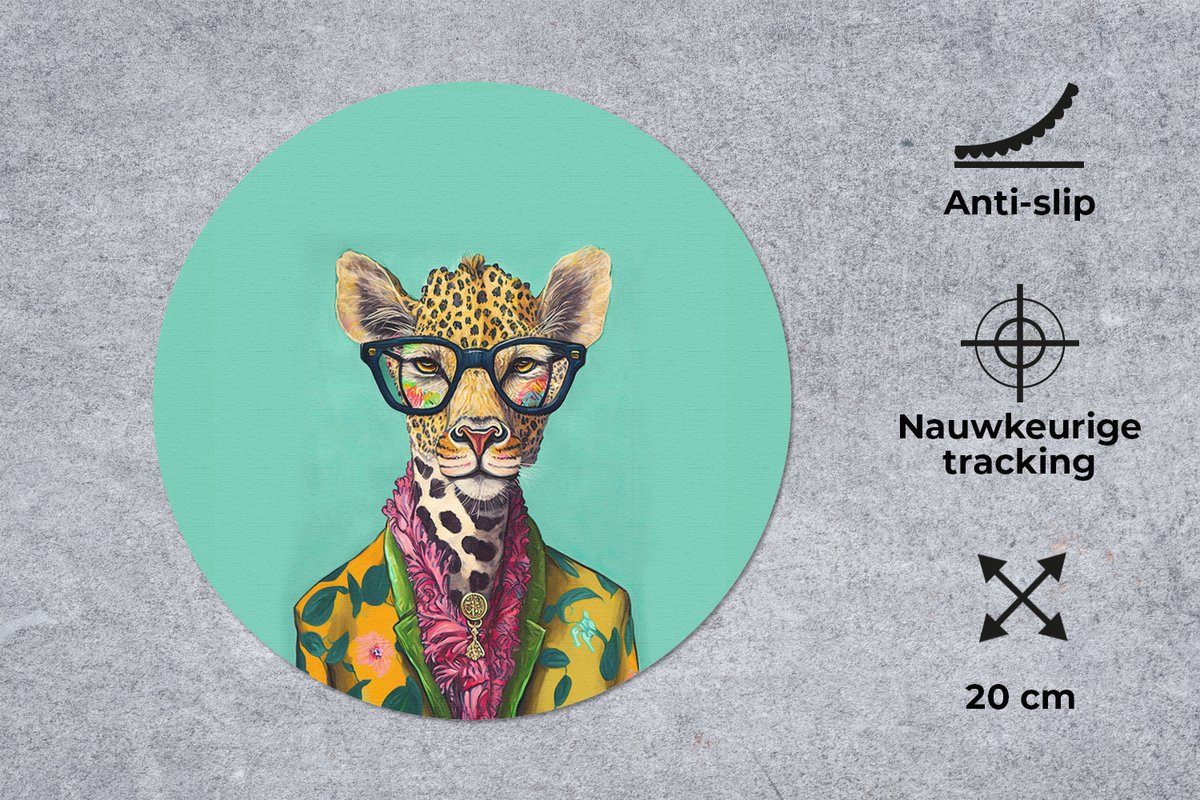 Muismat rond 20x20 cm - Mousepad Bladeren - Bril - Giraffe - Dieren - Design - Ronde muismatten