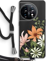 Case Company® - Hoesje met koord geschikt voor OnePlus 11 hoesje met Koord - Floral bouquet - Telefoonhoesje met Zwart Koord - Bescherming aan alle Kanten en Over de Schermrand
