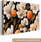 Canvas schilderij 140x90 cm - Wanddecoratie Bloemen - Wit - Oranje - Natuur - Muurdecoratie woonkamer - Slaapkamer decoratie - Kamer accessoires - Schilderijen