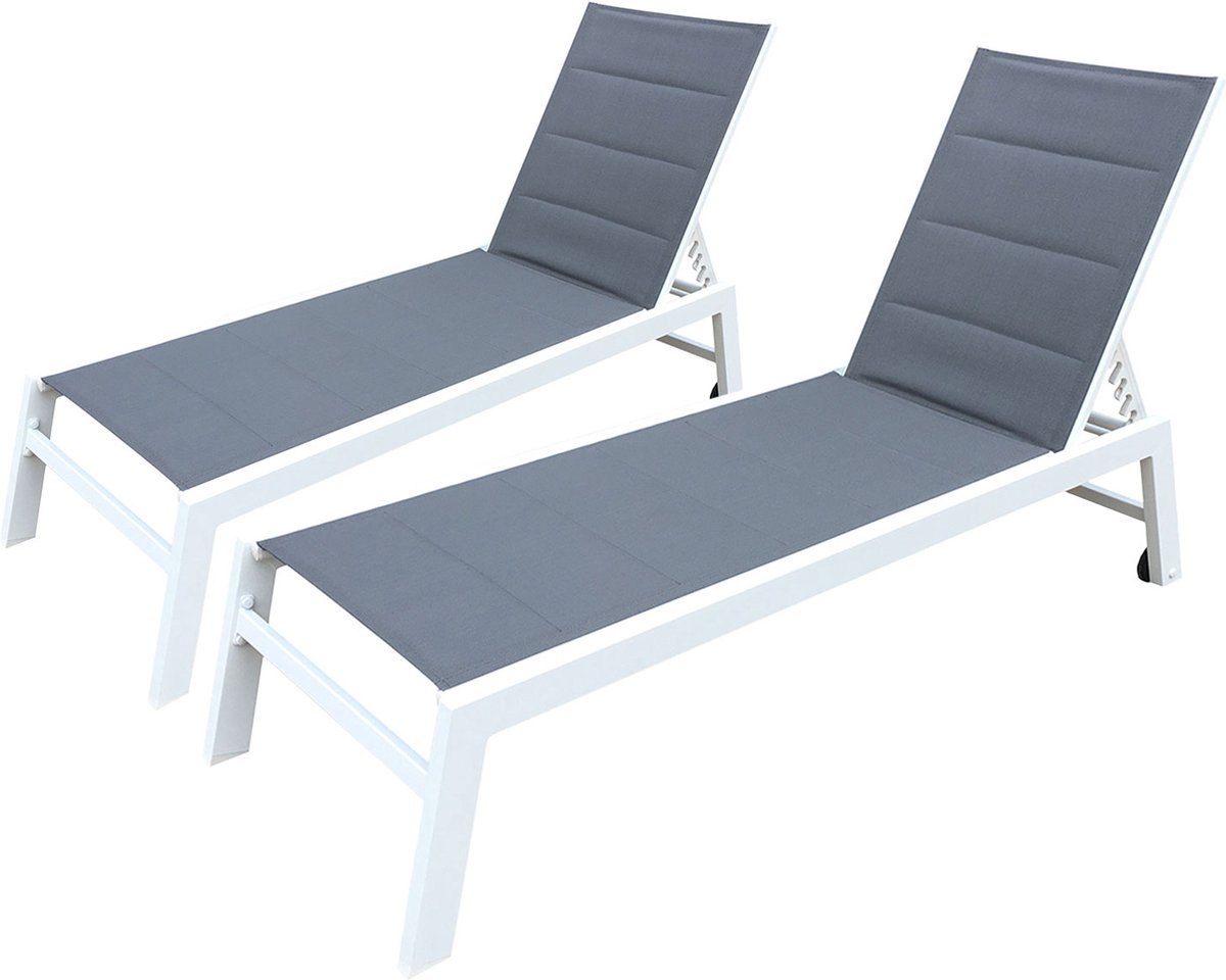 Set van 2 BARBADOS zonnebedden in grijs textilene - wit aluminium
