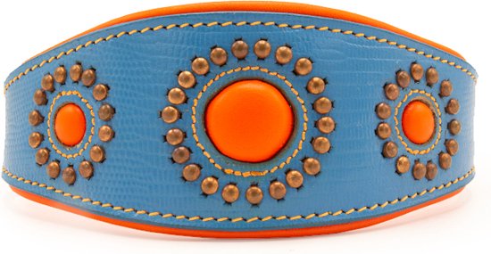 DWAM Dog with a Mission Halsband Hond – Hondenhalsband – Windhond – Blauw – Leer – M – Halsomvang 32-39 cm – Jones