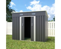 Metalen tuinhuisje (5,6 m3) grijs breed klein berging schuur HxBxD: 182x238x131cm