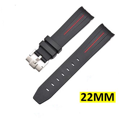 Siliconen Horlogeband - Arc Band - Sport Waterdicht - Voor Seiko Skx modellen - Seiko 5 - 22MM - Zwart Rood