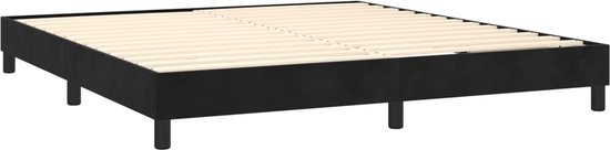 Zwart bedframe met lattenbodem en vier zwarte pootjes.