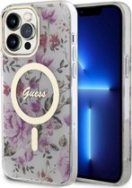 Guess Flower Back Case (MagSafe Compatible) - Geschikt voor Apple iPhone 14 Pro (6.1") - Clear