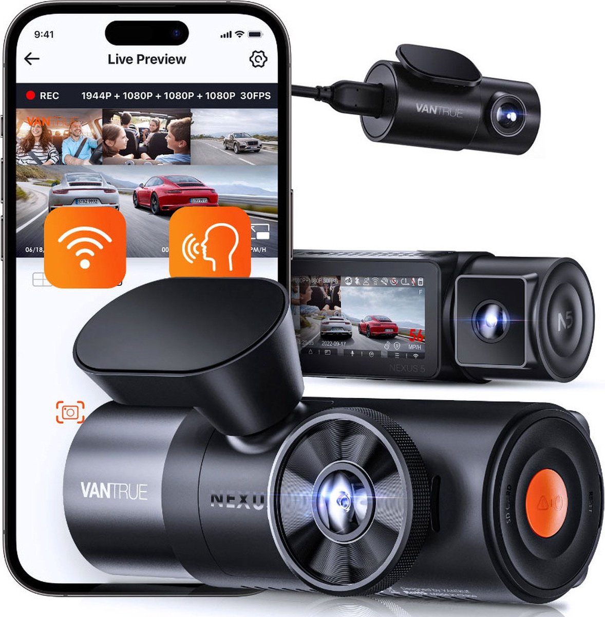 Vantrue N4 Pro Triple 3CH 4K Wifi GPS dashcam voor auto