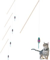 Relaxdays kattenhengel set van 5 - speelhengel kat met muis - interactief kattenspeelgoed