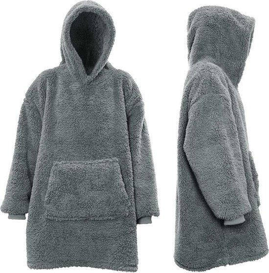 Unique Living Sweat à Capuche Oversize Teddy Fleece Gris Foncé