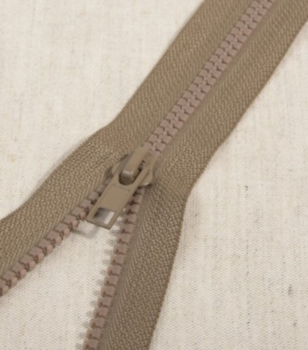Deelbare rits 35cm donker taupe - polyester stevige rits met bloktandjes