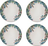 HAES DECO - Ontbijtborden set van 4 - Formaat Ø 21x2 cm - kleuren Blauw - Bedrukt Porselein - Collectie: Flowers in spring - Servies, kleine borden