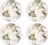 HAES DECO - Ontbijtborden set van 4 - Formaat Ø 20x2 cm - kleuren Wit - Bedrukt Porselein - Collectie: Tropical Bird - Servies, kleine borden