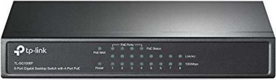 Zwarte TP-Link TL-SG1008P 8-poorts Gigabit desktop switch met 4-PoE.