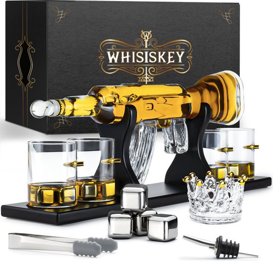 Whisiskey Whiskey Karaf - AK-47 - Luxe Whisky Karaf Set - 1 L - Decanteer Karaf - Whiskey Set - Incl. 4 Whiskey Stones, 4 Whiskey Glazen & 6 extra accessoires - Peaky Blinders