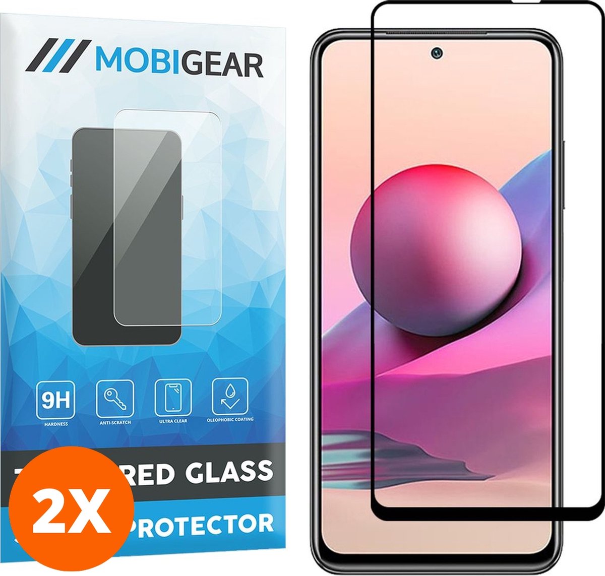 Mobigear Screenprotector geschikt voor Xiaomi Redmi Note 10S Glazen | Mobigear Premium Screenprotector - Case Friendly - Zwart (2-Pack)