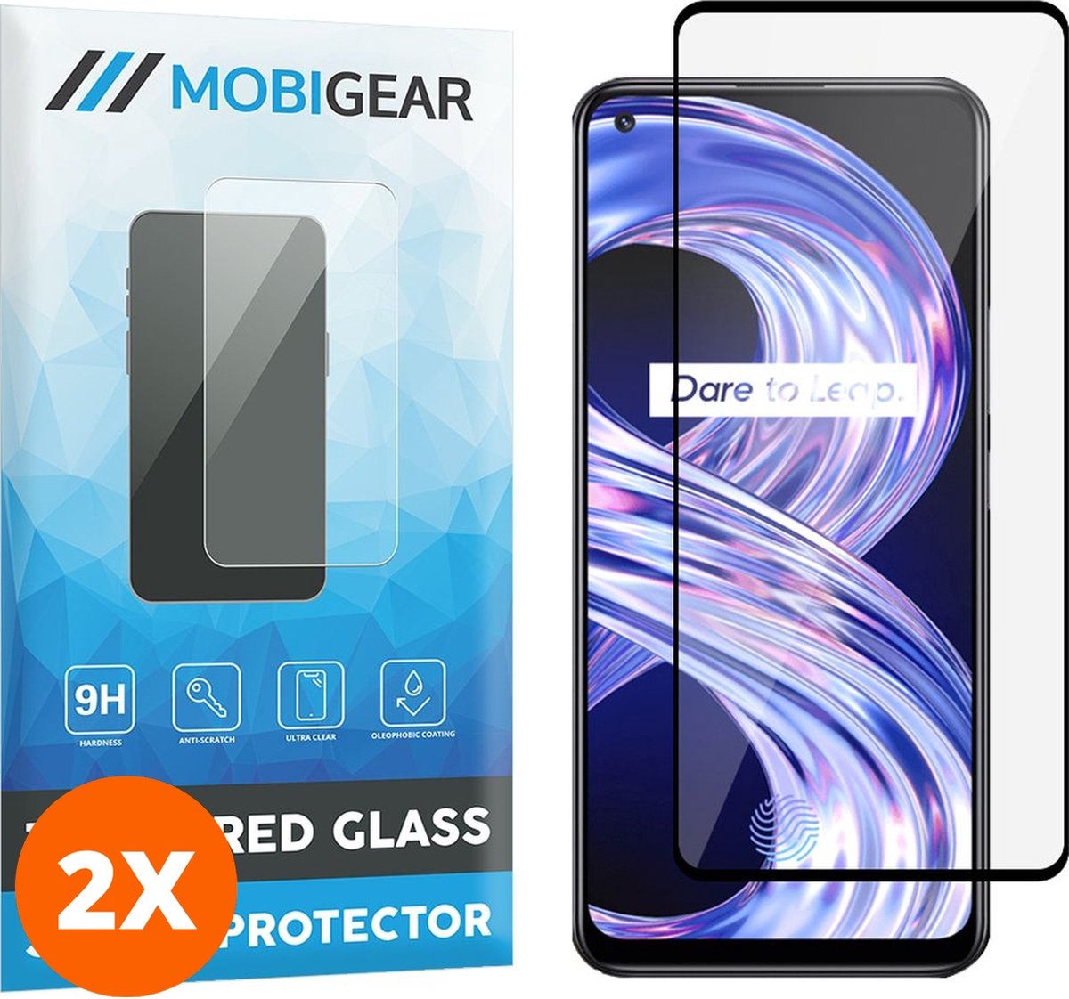 Mobigear Screenprotector geschikt voor Realme 8 Glazen | Mobigear Premium Screenprotector - Case Friendly - Zwart (2-Pack)