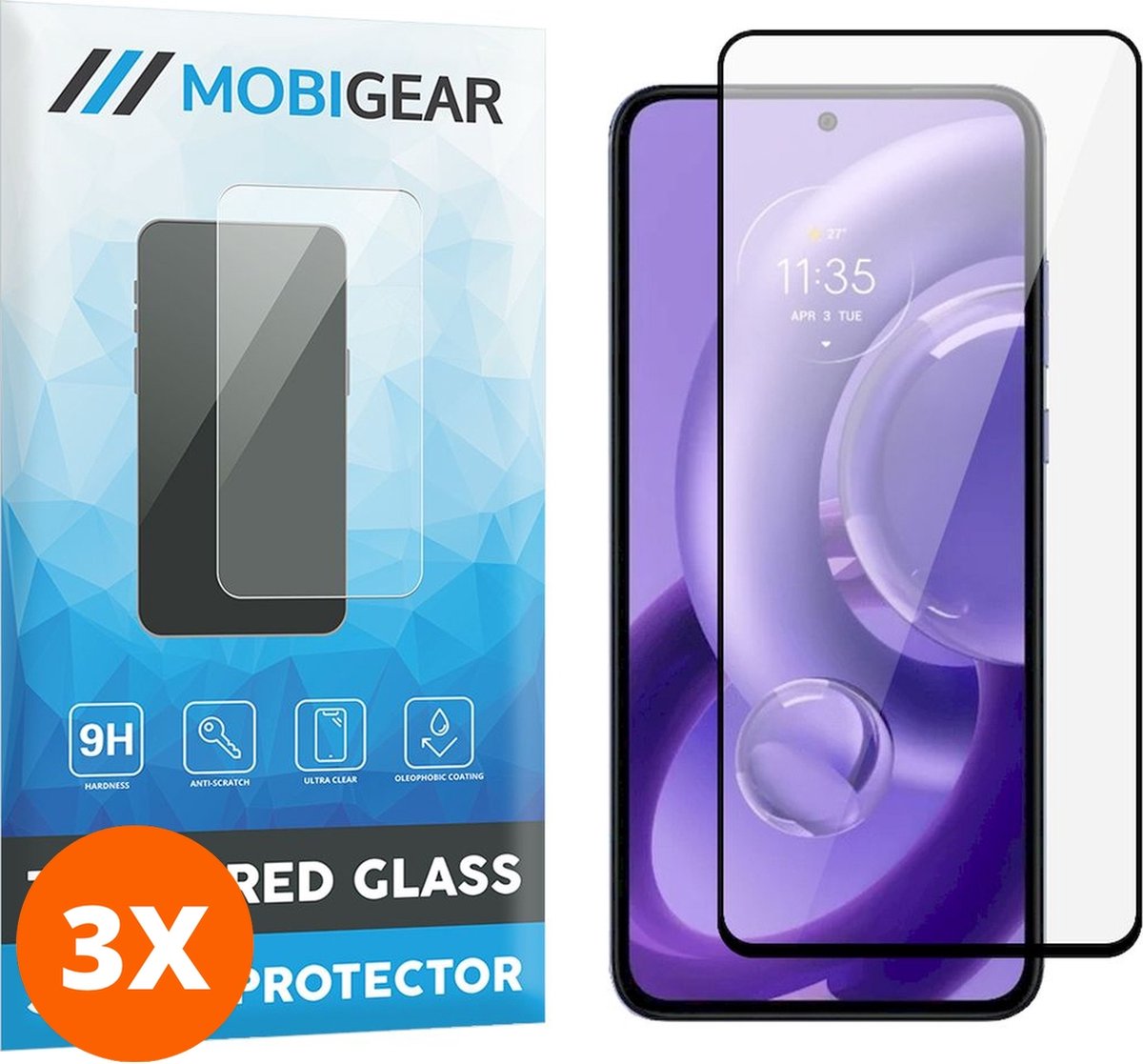 Mobigear Screenprotector geschikt voor Motorola Edge 30 Neo Glazen | Mobigear Premium Screenprotector - Case Friendly - Zwart (3-Pack)