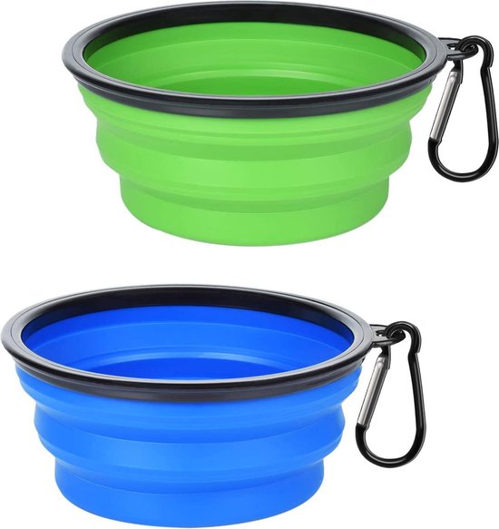 2x Opvouwbare Drinkbak/Voerbak - Waterbak Kat en Hond - Siliconen Drinkbak - Opvouwbare Voerbak - Waterbak - Opvouwbaar Drinkbakje - Reisvoerbak - 1000 ML - Blauw + Groen