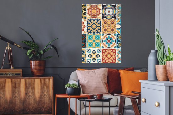 Stickers muraux - Film autocollant - Fleurs - Vintage - Motif - Blauw - Oranje - 60x90 cm - Film adhésif - Stickers muraux muraux Chambre d'enfant - Papier peint autocollant - Papier peint autocollant - Film autocollant