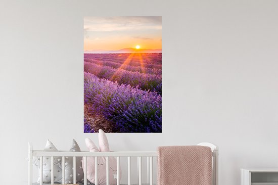 Muurstickers - Sticker Folie - Lavendel - Zonsondergang - Bloemen - Paars - 60x90 cm - Plakfolie - Muurstickers Kinderkamer - Zelfklevend Behang - Zelfklevend behangpapier - Stickerfolie
