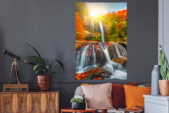 Stickers muraux - Film autocollant - Cascade - Nature - Automne - Rouge - Water - 80x120 cm - Film adhésif - Stickers muraux Chambre d'enfant - Papier peint autocollant - Papier peint autocollant - Film autocollant