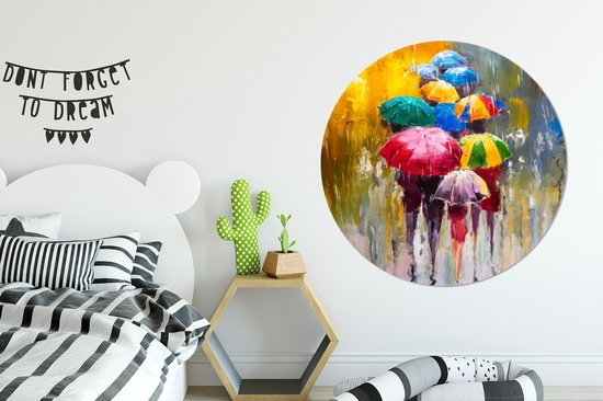 WallCircle - Stickers muraux - Cercle de papier peint - Peinture - Parapluie - Peinture à l'huile - ⌀ 120 cm - Cercle mural - Autocollant - Sticker papier peint rond XXL