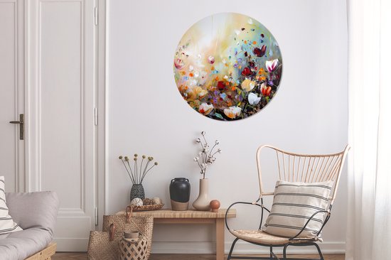 WallCircle - Cercle mural - Cercle mural - Peinture à l'huile - Fleurs - Coloré - Nature - Aluminium - Dibond - 90x90 cm - Intérieur et Extérieur
