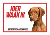Waakbord/ bord | "Hier waak ik" | 30 x 20 cm | Hongaarse Vizsla | Kortharige Vizsla | Dikte: 1 mm | Gevaarlijke hond | Waakhond | Hond | Vizla | Betreden op eigen risico | Polystyreen | Rechthoek | Witte achtergrond | 1 stuk