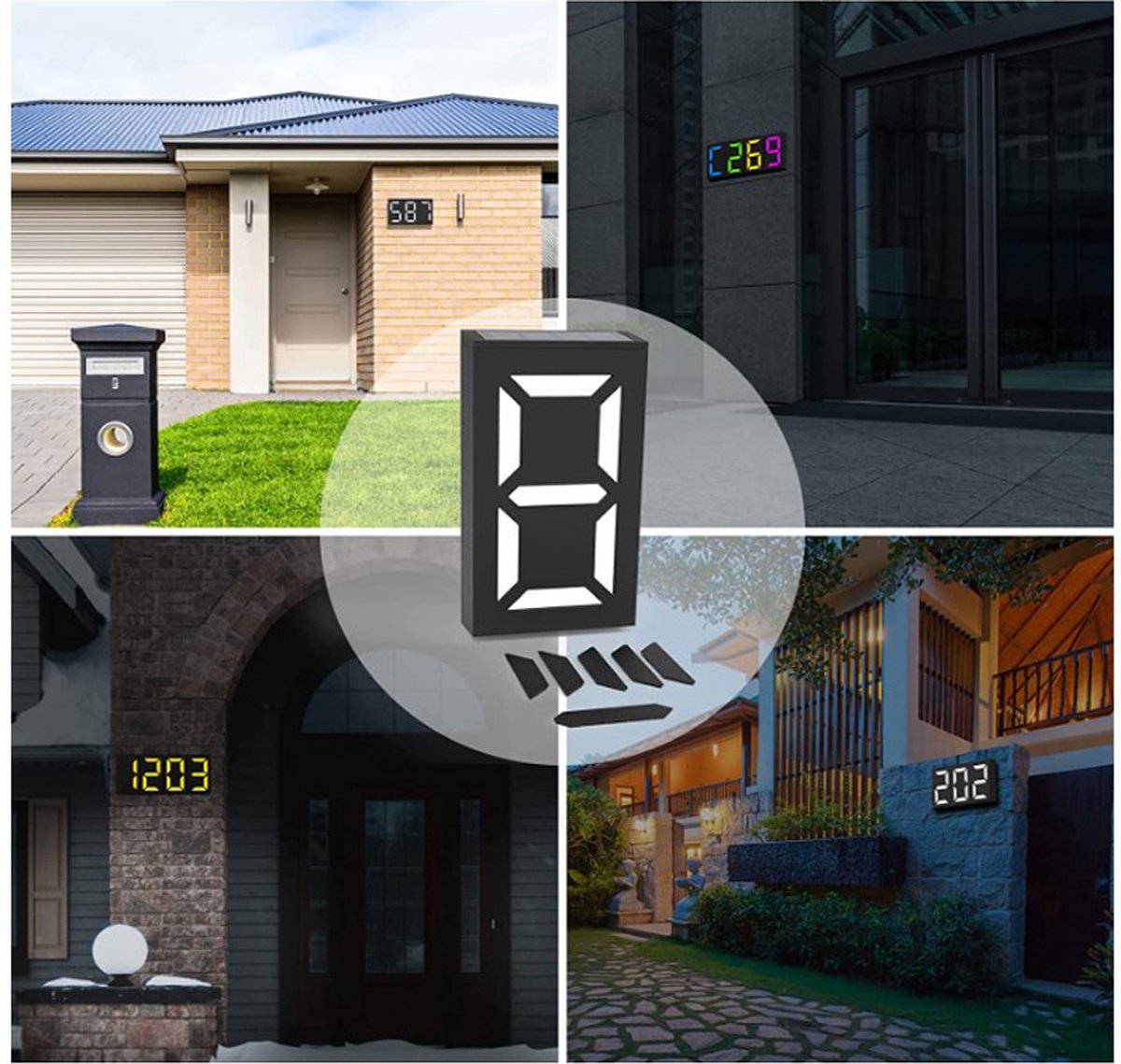 Premium huisnummer, verlicht met LED Solar - RGB - incl. 11 kleuren | individueel aanpasbaar | acrylglas antraciet mat | weerbestendig H1027