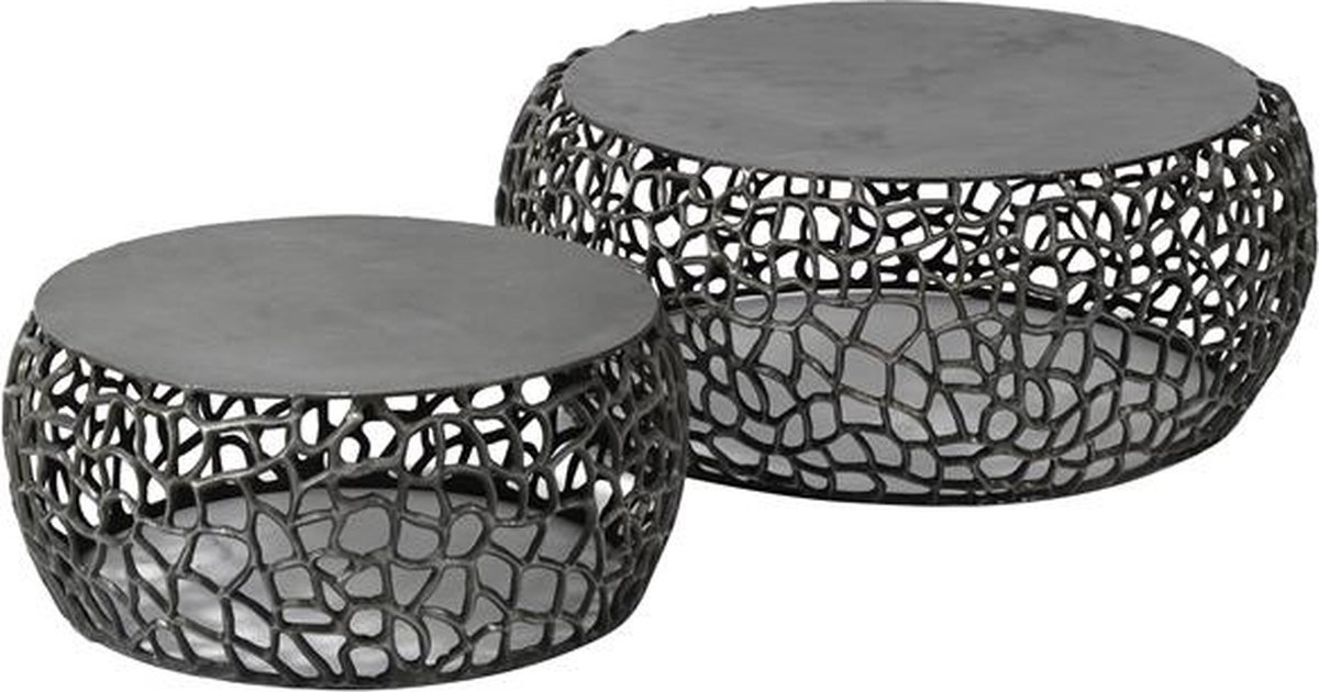 Dimehouse Set van 2 Salontafels Nola Zwart Nikkel - 75 x 75 x 30 cm - Nikkel - Industrieel - Rond