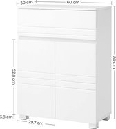 Rootz Badkamerkast - Opbergkast - Dressoir - Openslaande deuren - Lade - Wit - MDF - 60 x 30 x 80 cm