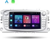 Boscer® Autoradio - Geschikt voor Ford Focus, S-Max, Mondeo, Galaxy, C-Max & Kuga - Apple Carplay & Android Auto - Android 11 - 2+32B - 7' HD Touchscreen - Navigatiesysteem - Wit/Zilver - Achteruitrijcamera & Microfoon